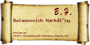 Balassovich Harkány névjegykártya